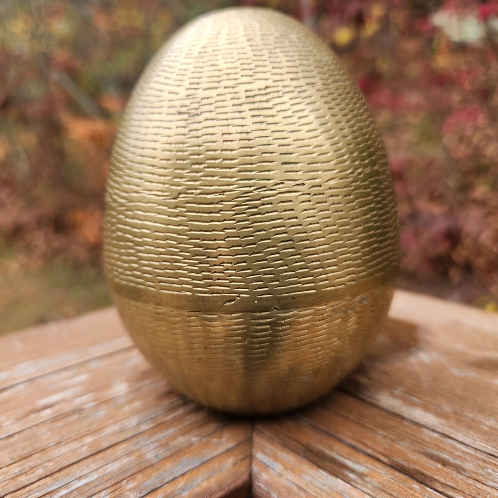 Two Piece Hand-Etched Brass Egg Trinket Box